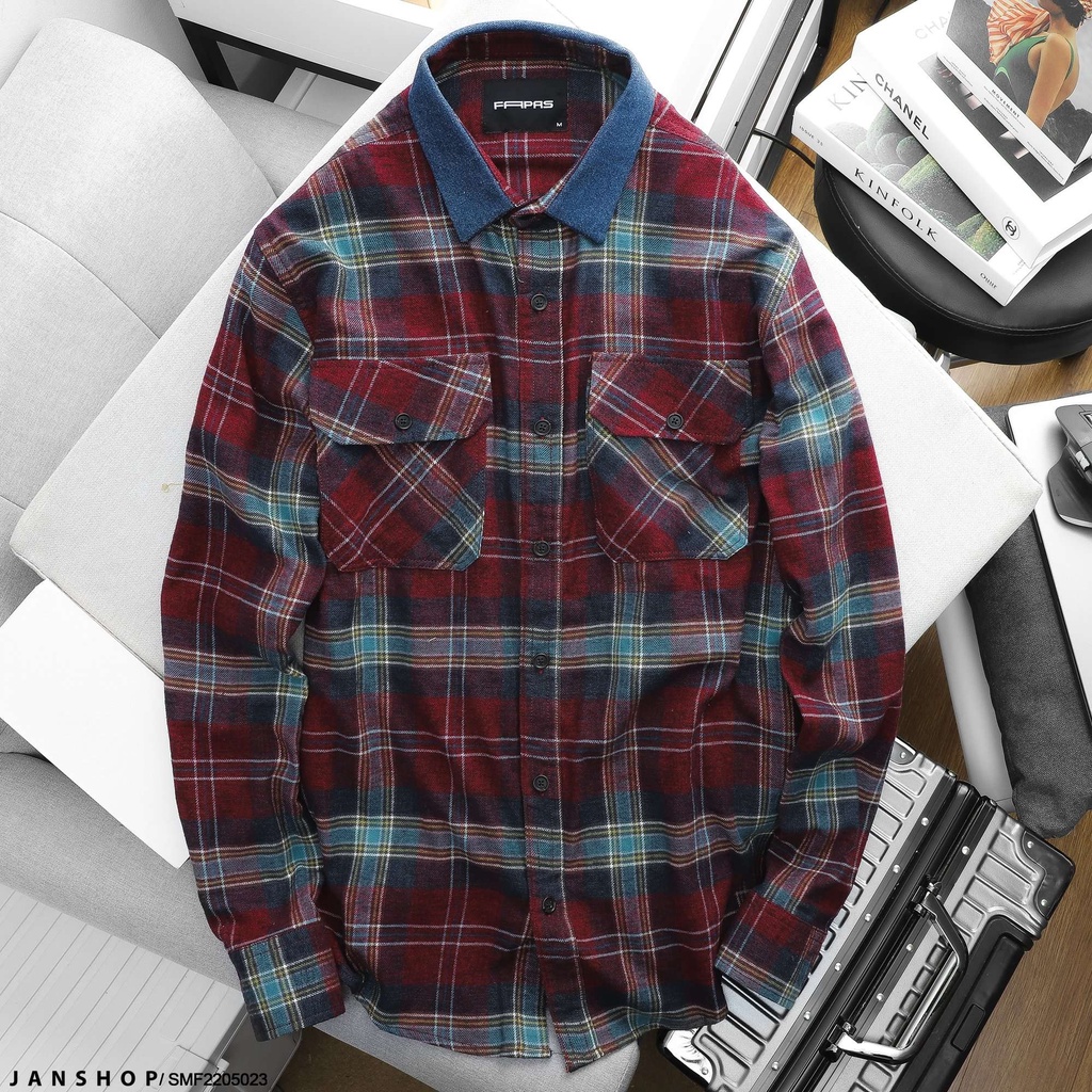 Sơmi Flannel Mix Denim Thiết Kế Cổ Denim Tạo Điểm Nhấn Bụi Bặm Cùng Chất Vải Flannel Mềm Mịn, Form Relaxed Thoả Mái