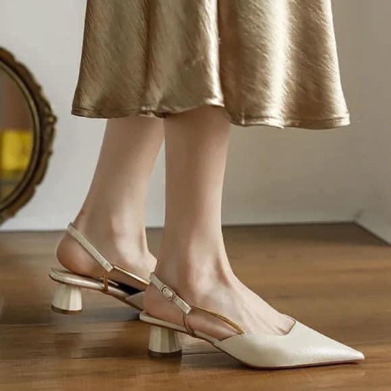 Giày Cao Gót Mũi Nhọn Khoét Lưng Thời Trang Mùa Hè Cho Nữ