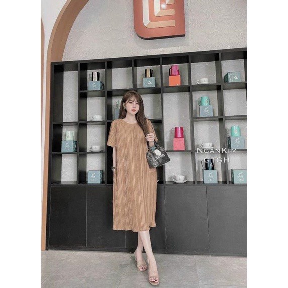 Đầm váy Bầu ĐẸP RẺ thiết kế xếp ly dáng suông sang chảnh, chất voan mềm mịn FREESIZE cho mẹ mặc thoải mái suốt thai kì