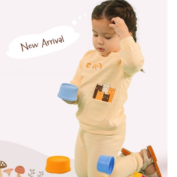 La pomme sale 2021- SL209 Bộ quần áo dài tay bé trai bé gái Những người bạn mèo Lapomme