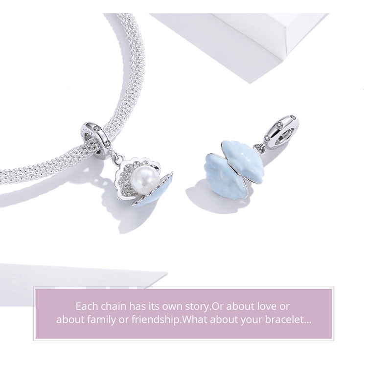 Mặt Phụ Kiện Bamoer Thiết Kế Vỏ Sò Đính Ngọc Trai Xinh Xắn Chất Lượng Cao