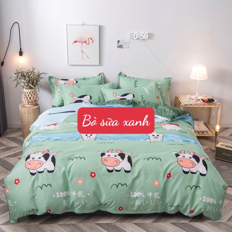 [giá hủy diệt]Bộ Ga Gối 1m6x2m Vải Cotton Poly Mềm Mịn,được chọn mẫu hanhrui-bò sữa xanh