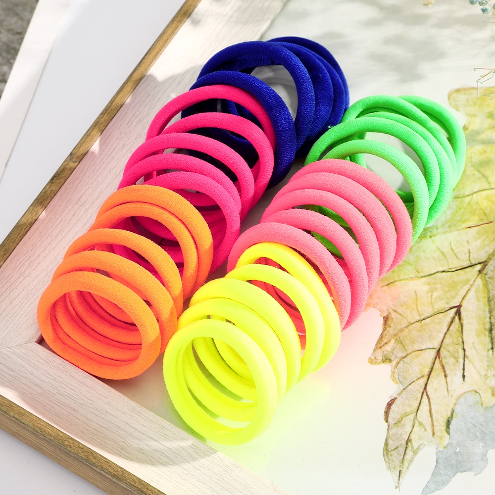 Set 50 dây buộc tóc Haimeikang không viền vải thun co giãn mạnh nhiều màu sắc trơn thời trang cho nữ