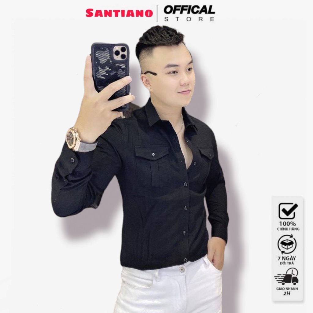 Sơ mi nam tay dài Santiano vải đũi túi hộp chất linen thoáng