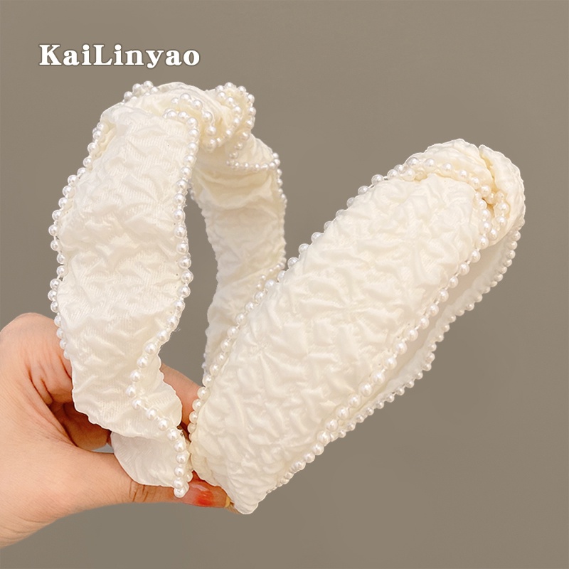 Băng Đô Cài Tóc Đính Ngọc Trai Trắng / Đen Thanh Lịch Cho Nữ