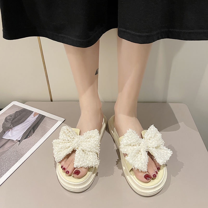 Giày Sandal Đế Mềm Chống Trượt Đính Nơ Phong Cách Pháp
