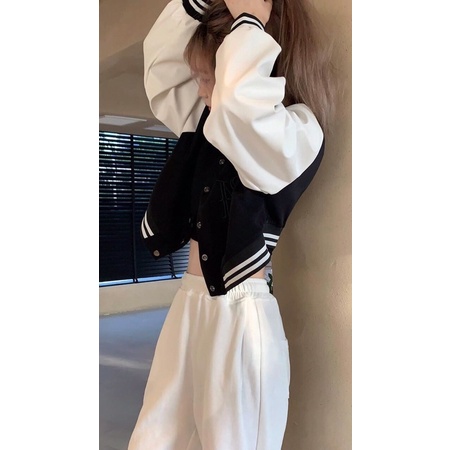 Áo Khoác  BomBer Croptop Chất Nỉ Tàu Siêu Đẹp Hàng Bao Shop Chuẩn Ảnh