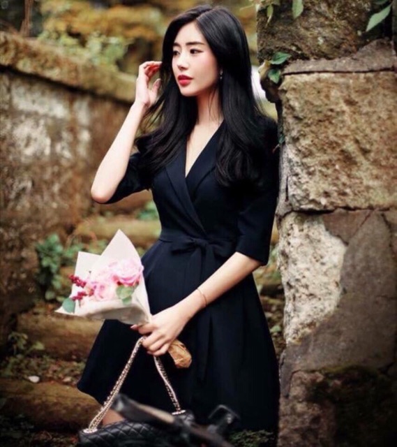 Đầm váy cổ vest thanh lịch 2 màu