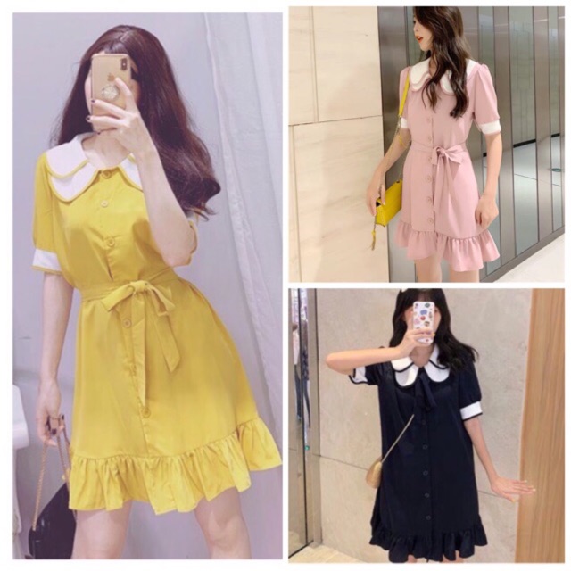 Đầm 2 Lá Cổ Sen Cột Eo trẻ trung xt