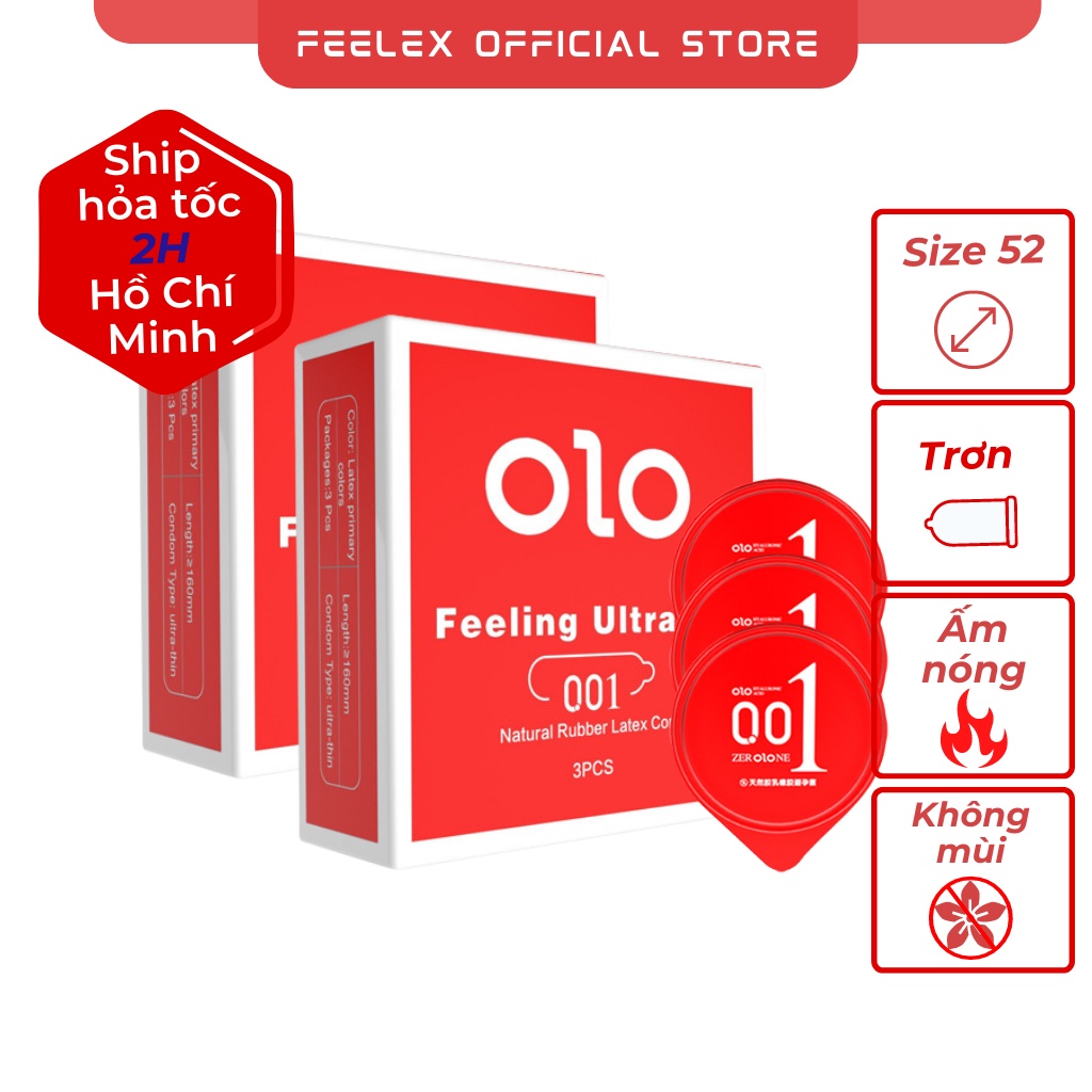 Bao cao su siêu mỏng OZO 0.01 siêu truyền nhiệt màu đỏ - Hộp 03 bao