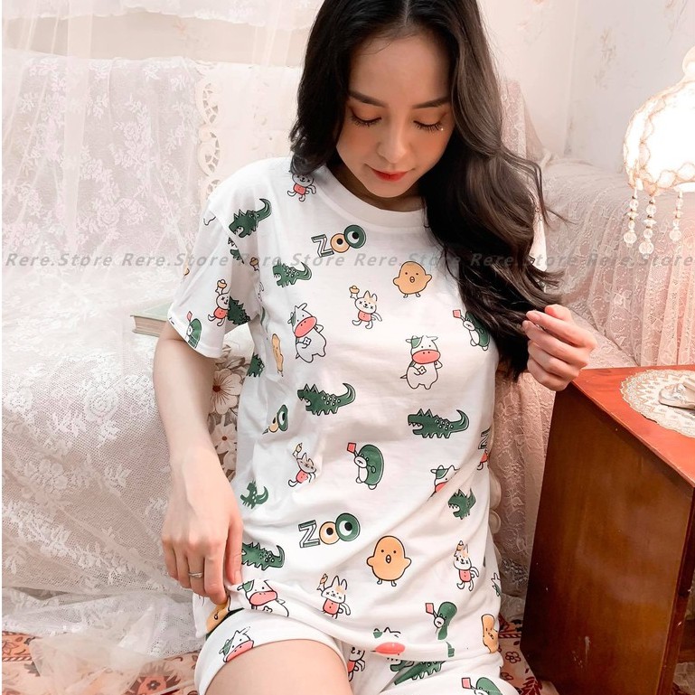 Set Đồ Ngủ Icon Zoo - Rere.Store [FREESHIP] - Bộ áo cộc quần cộc mặc nhà form rộng oversize Ulzzang | BigBuy360 - bigbuy360.vn