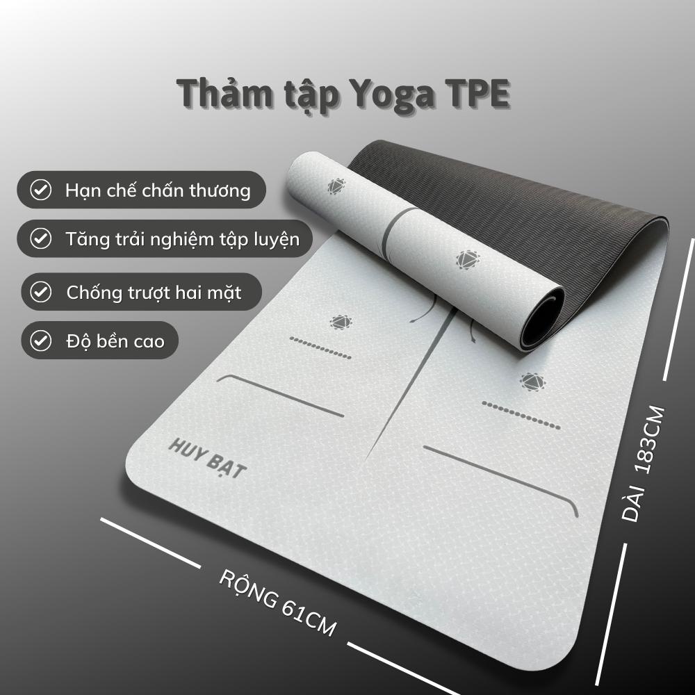 Thảm Yoga Chống Trượt Huy Bạt Rộng 66cm Vân Định Tuyến Chất Liệu Tpe Nhẹ Bám Sàn Giảm Chấn Thương Khi Tập Luyện Yoga
