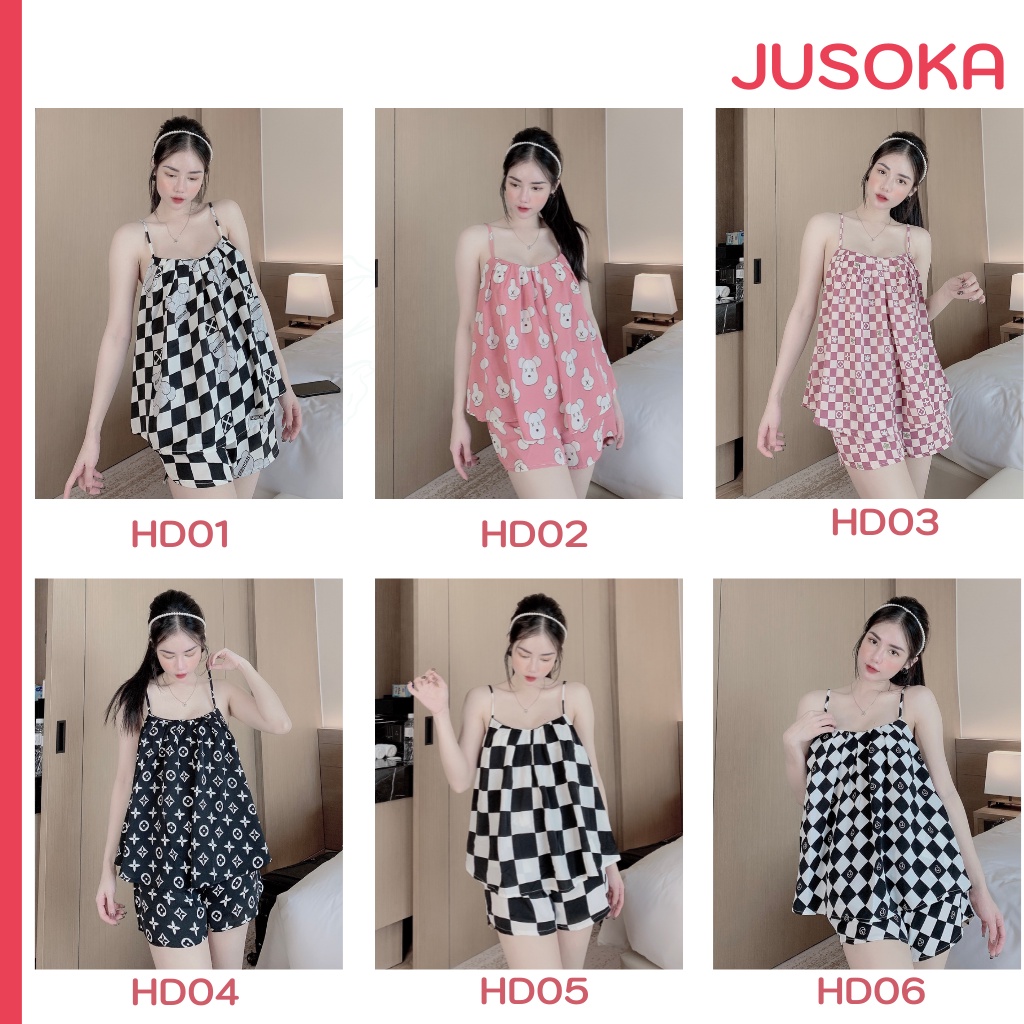 Đồ ngủ sexy nữ 2 dây lụa bigsize mặc nhà cute dễ thương JUSOKA