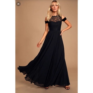 Đầm maxi voan đen VNXK đầm tiệc cổ ren bẹt vai dáng dài xoè rộng xuất khẩu dư xịn