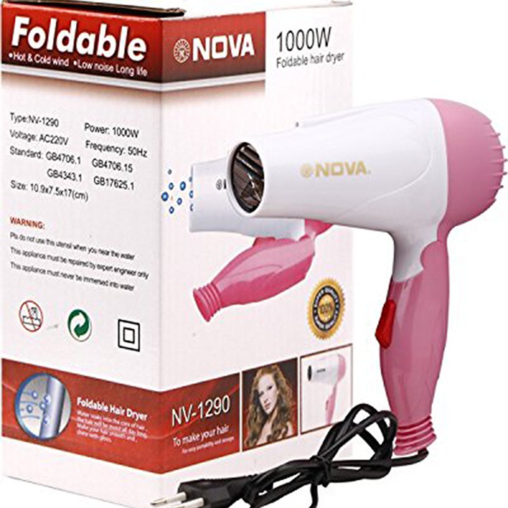 Máy Sấy Tóc Nova Mini Gấp Gọn 1000W Thích Hợp Để Mang Đi Du Lịch. Máy sấy tóc giá rẻ - BH 1 ĐỔI 1