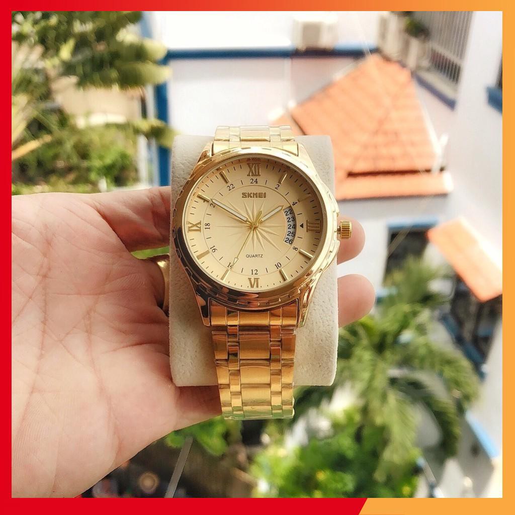 Đồng hồ đeo tay nam ♥️FREESHIP♥️ Model Skmei 9069 dây thép không gỉ lịch ngày tự động - màu mới vàng kim