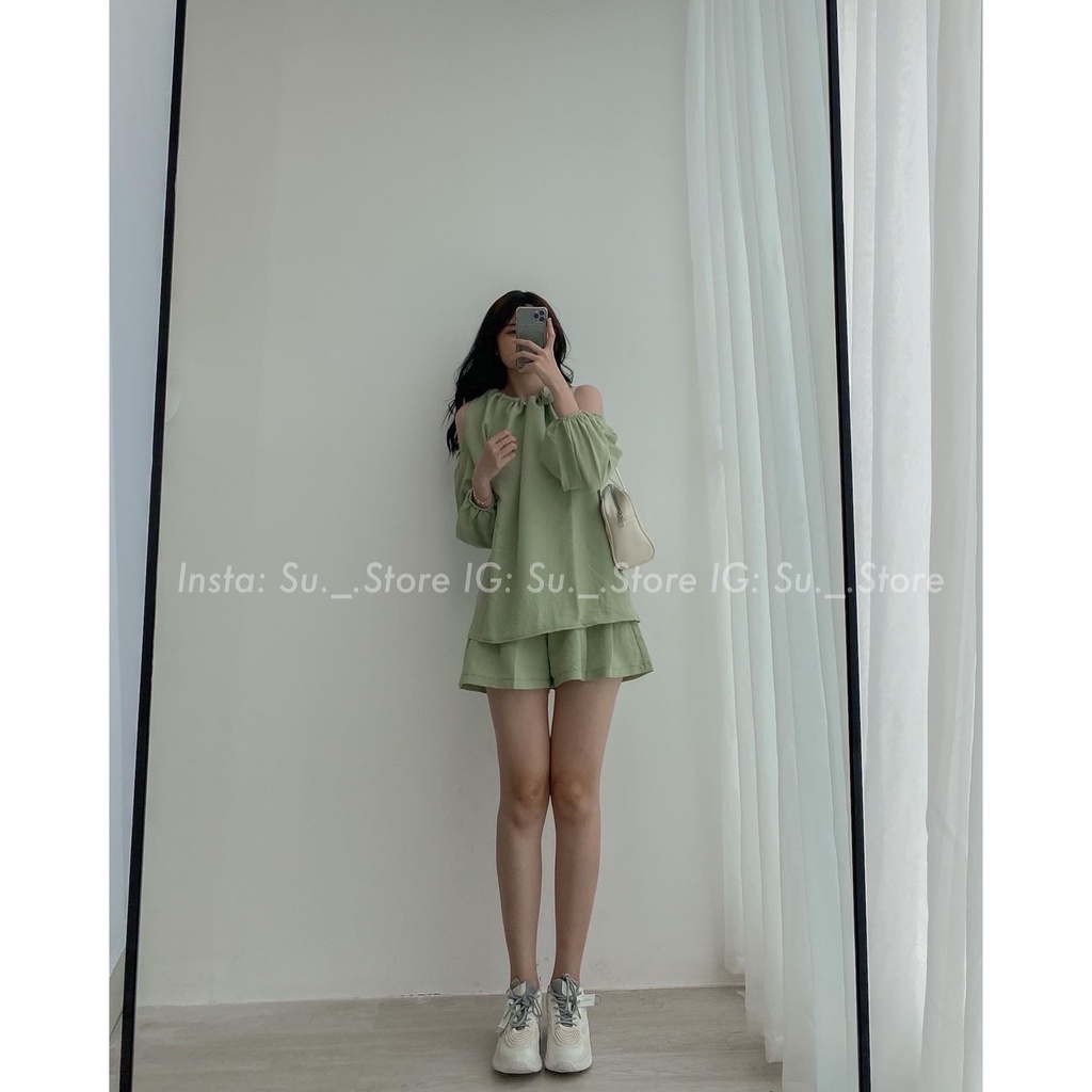 Set áo khoét vai nơ buộc kèm quần sooc S325 SUSTORE