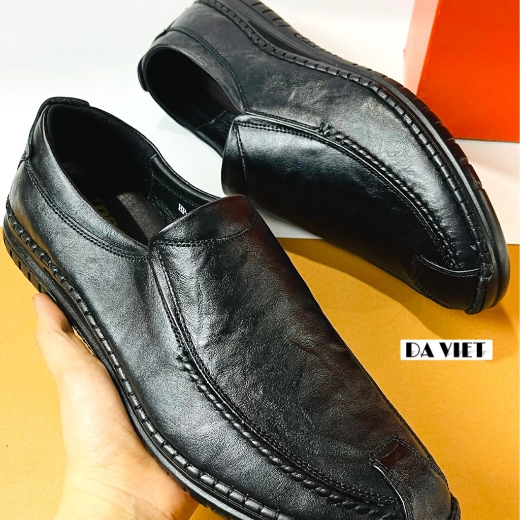 Giày lười nam da bò nguyên tấm cao cấp đế cao su có khâu đế DAVIET kiểu dáng thời trang(Bảo Hành Da 12 Tháng)