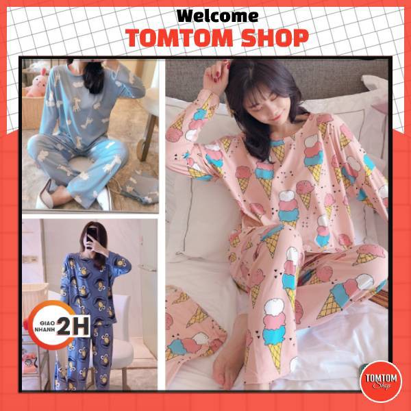 Đồ ngủ nữ dài tay thun cotton, Đồ bộ nữ dài tay dễ thương | BigBuy360 - bigbuy360.vn