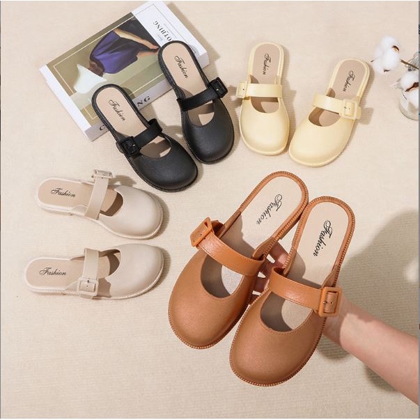 Dép Nữ Mũi Tròn Có Dây Quai Ngang Kiểu Dáng Xinh Xắn Màu Sắc Trang Nhã
