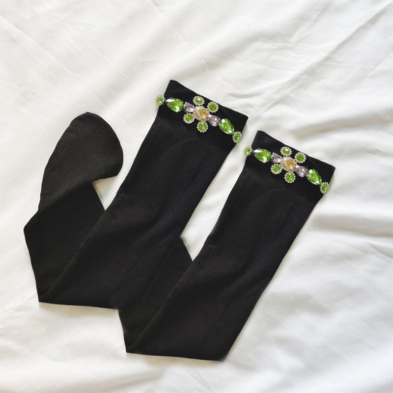 Youyo Vớ Dài Qua Gối Co Giãn Họa Tiết Kẻ Sọc Nhiều Màu Đính Kim Cương Pha Lê Phong Cách Lolita Mùa Hè Cho Nữ