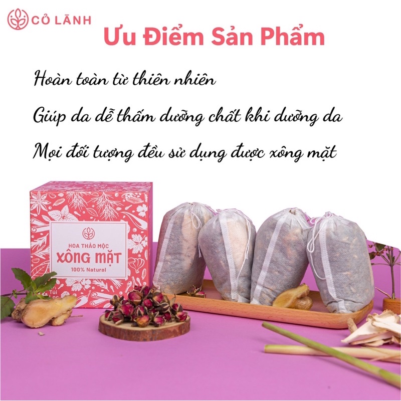 Hoa thảo dược xông mặt Cỏ Lành - 4 gói 12 lần xông giúp trắng sáng, làm sạch sâu da