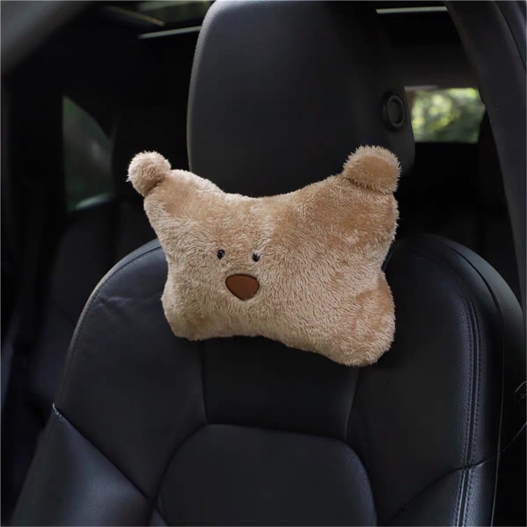 Set Tựa Gấu Nâu Hồng Đáng Yêu Trên Xe Ô Tô - Gối Cổ Trên Xe Hơi