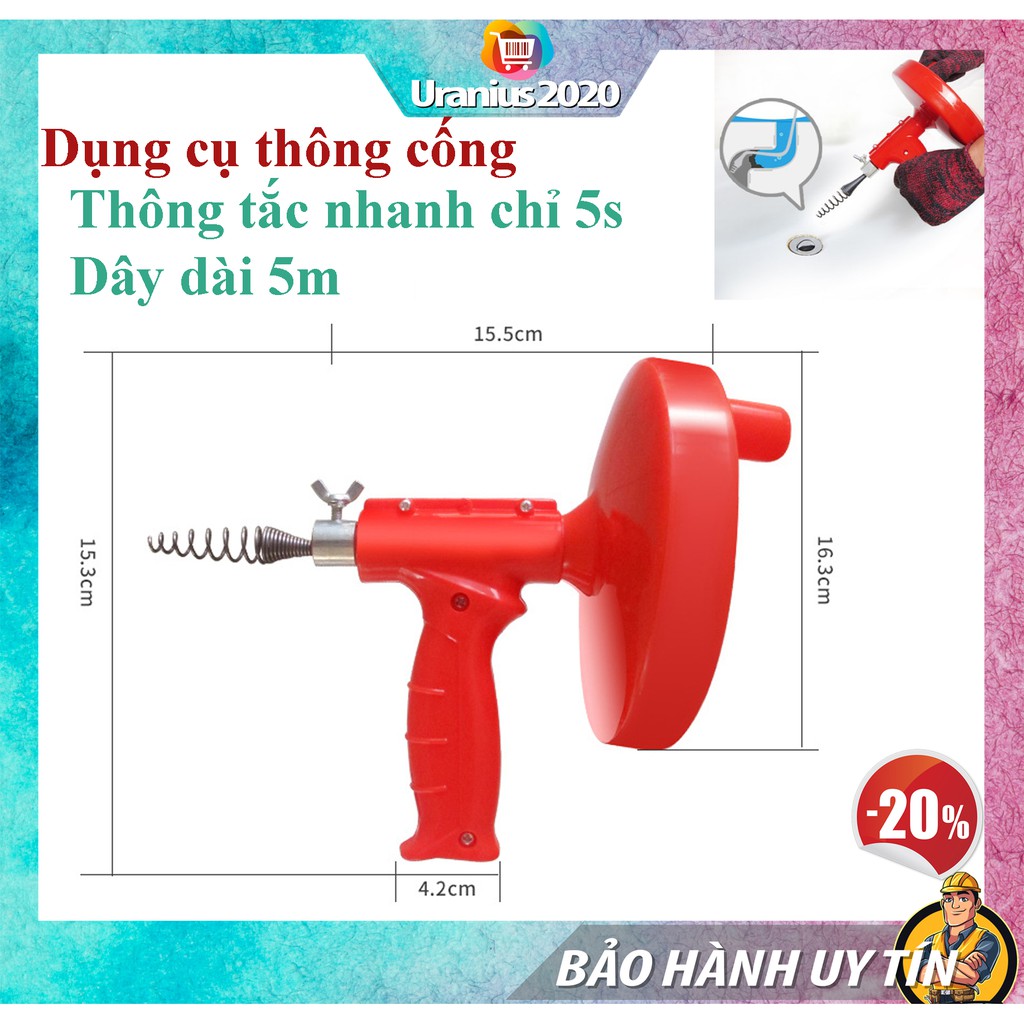 Đồ Thông Tắc Bồn Cầu, Dụng Cụ Thông Cống Dây Dài 5m Chuyên Nghiệp Dạng Lò Xò, Dễ Dàng Sử Dụng [FREESHIP] [SALE LỚN]