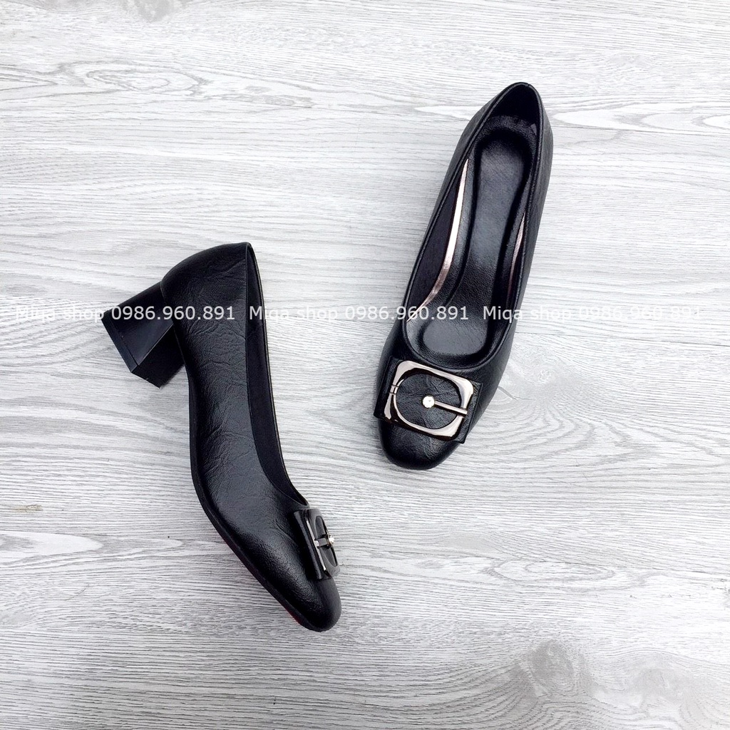 (Form rộng 1 size) Ảnh thật - Giày cao gót mũi vuông đính khóa 3cm - Made in Vietnam