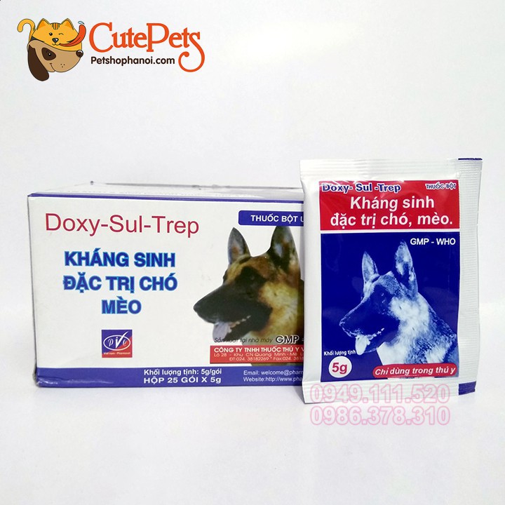 Doxy Sul Trep Hộp 25 gói Kháng sinh bột uống đặc trị bệnh chó, mèo - Petshophanoi