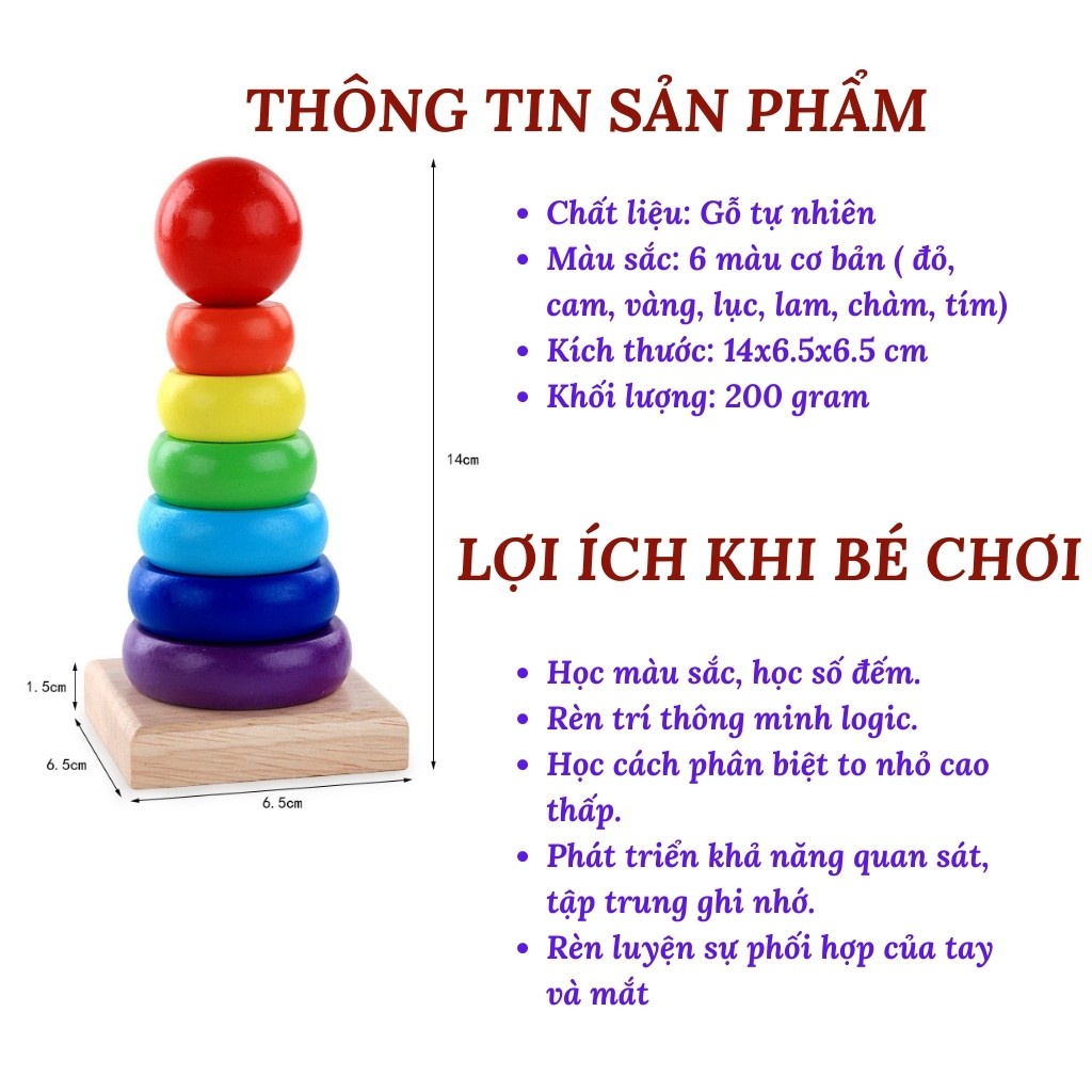 Đồ Chơi Cho Bé Dễ Thương♥FREESHIP♥ Đồ Chơi Tháp Cầu Vồng Gỗ Size Bé