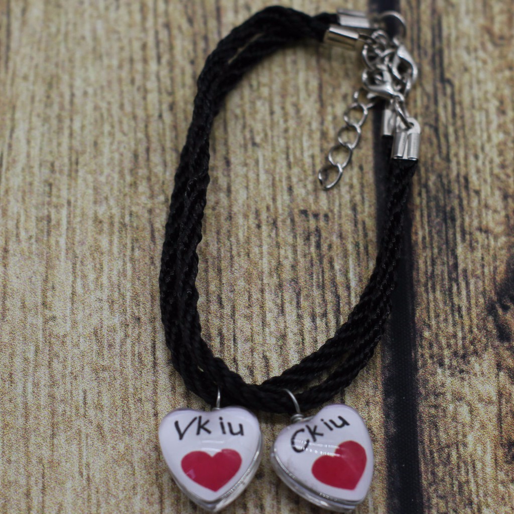 VT132 Vòng tay mặt gạch tim Ck iu &amp; Vk iu 5 cặp/lốc