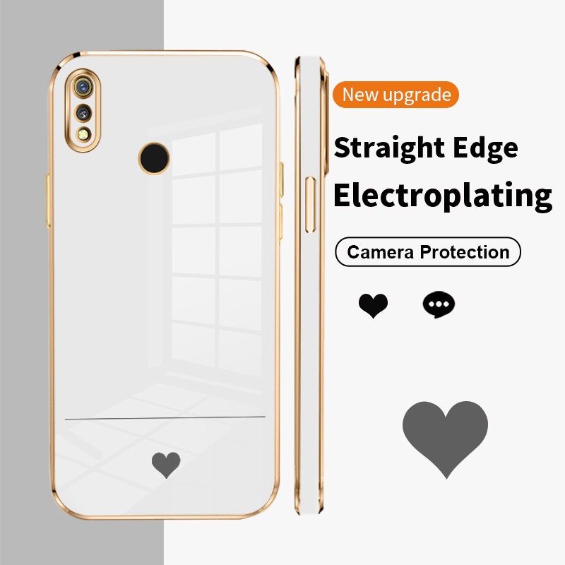 Ốp Điện Thoại Silicon Siêu Mỏng Bảo Vệ Ống Kính Máy Ảnh Họa Tiết Trái Tim / Hình Vuông Mạ Điện Mẫu Mới Cho Realme 3