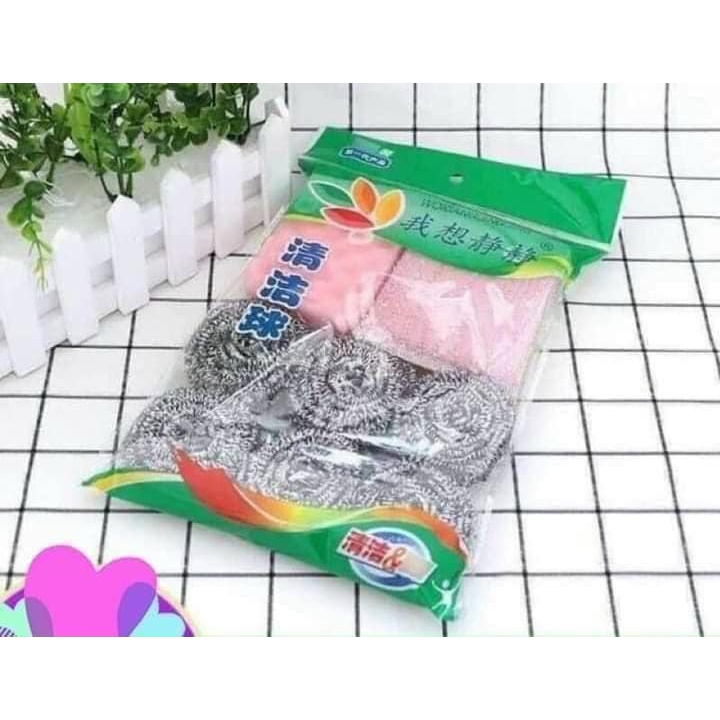 ☘☘Set 9 Miếng Inox Cọ Rửa Xoong Nồi/Miếng rửa bát tạo bọt☘☘