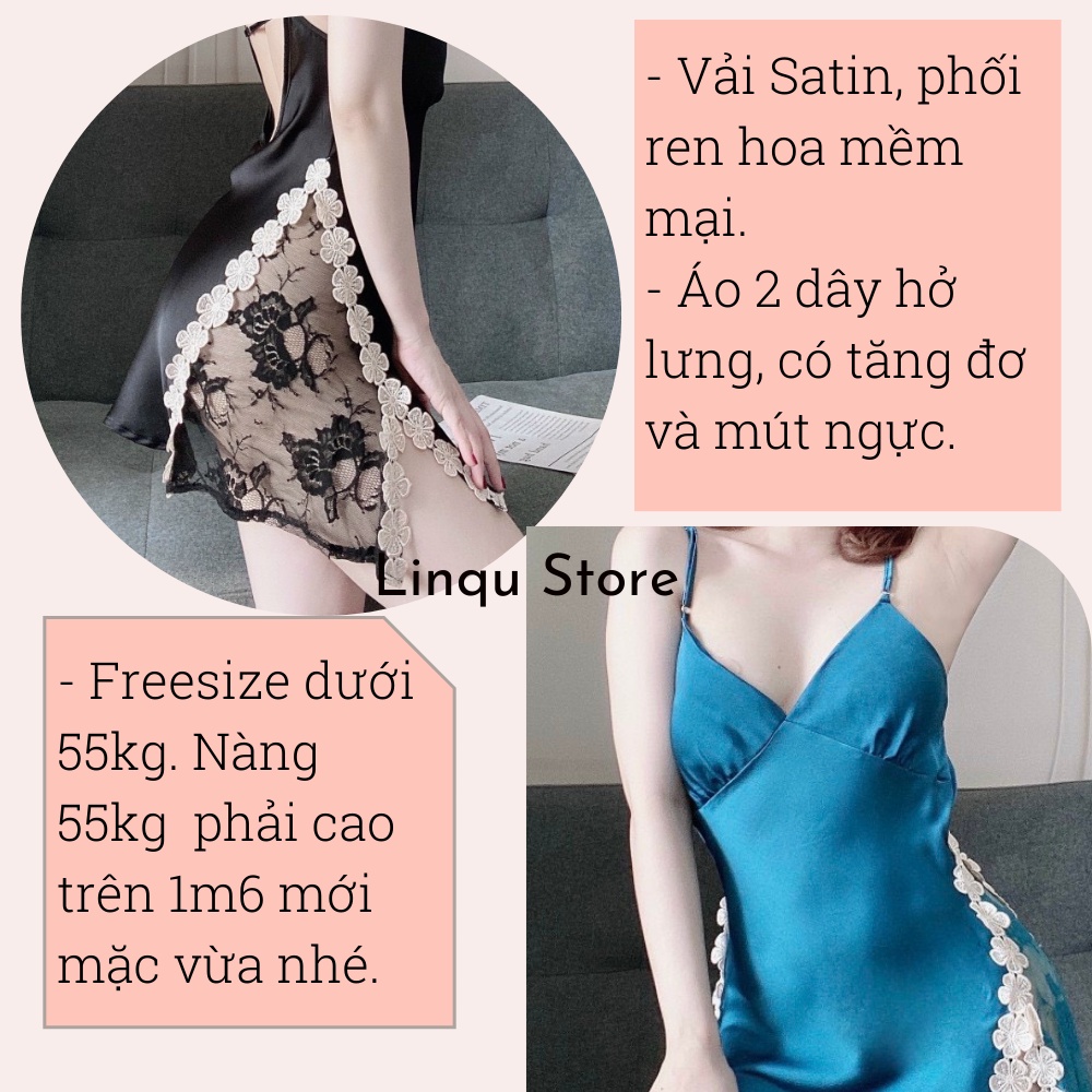 Váy Ngủ Sexy Gợi Cảm Chất Satin Mút May Sẵn Phối Ren Hoa Siêu Quyến Rũ Freesize - Linqu Sleepwear | BigBuy360 - bigbuy360.vn