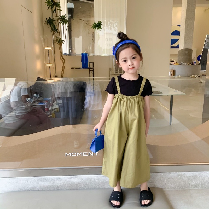 Quần Yếm Ống Rộng Cotton Mềm Mát Thoải Mái Hàn Quốc Cho Bé Gái