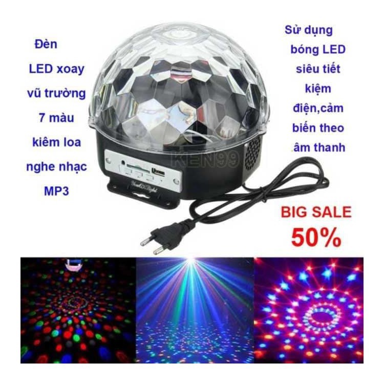 Đèn LED Nháy Theo Nhạc Hình Quả Cầu Pha Lê - Đèn Nháy DJ Vũ Trường, Đèn Sân Khấu, Đèn Nháy Chớp Xoay 7 Màu