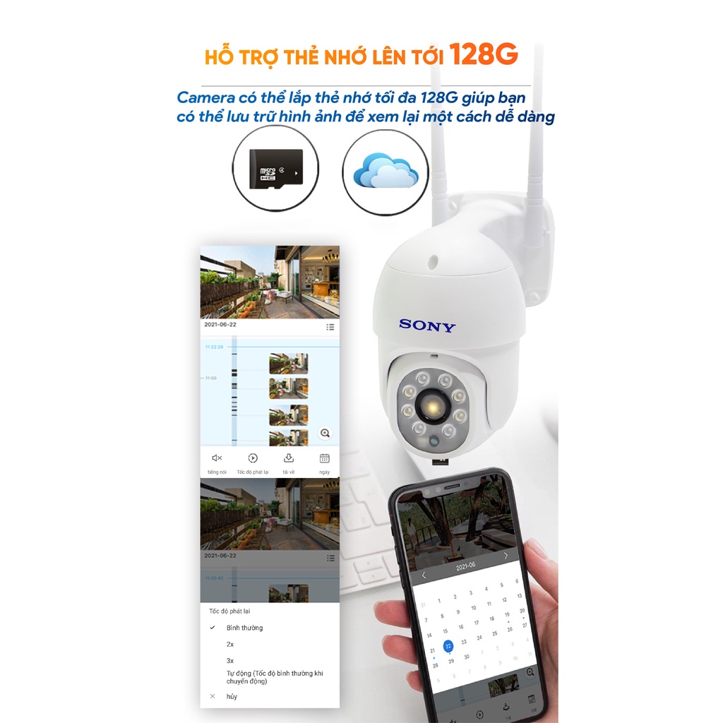 Camera wifi ngoài trời SONY 23HS200 2.0MP Full HD, đàm thoại 2 chiều, xoay 360 độ, hỗ trợ thẻ nhớ lên tới 128G