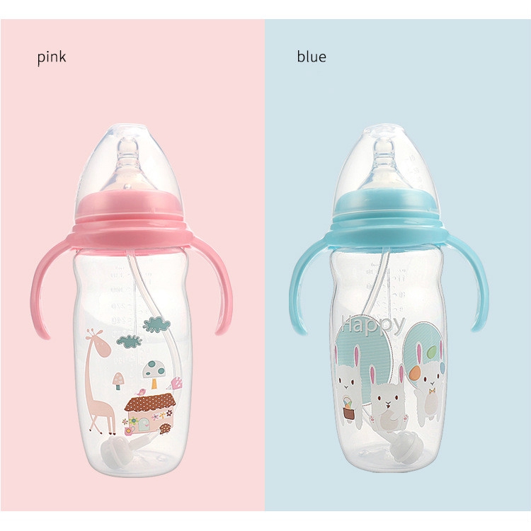 Bình sữa nhựa PP cho bé bầu rộng 330ml Bình tạo vú bằng silcone có tay cầm