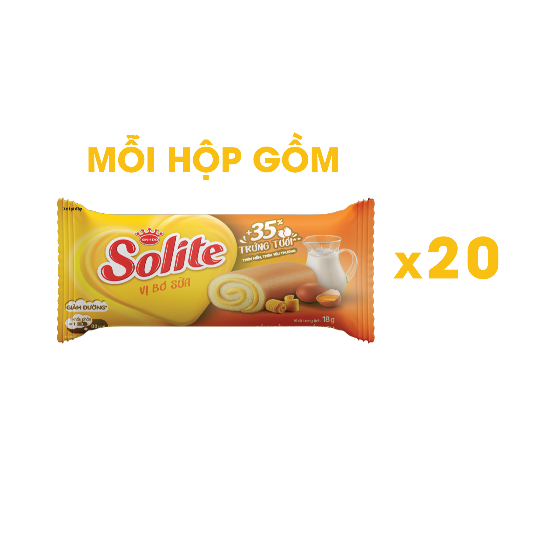 [Mã GROTET giảm 10% CAP 20K đơn 150K] Combo 2 khay Solite bánh dinh dưỡng bông lan cuộn, giảm đường, vị bơ sữa, 2x360g