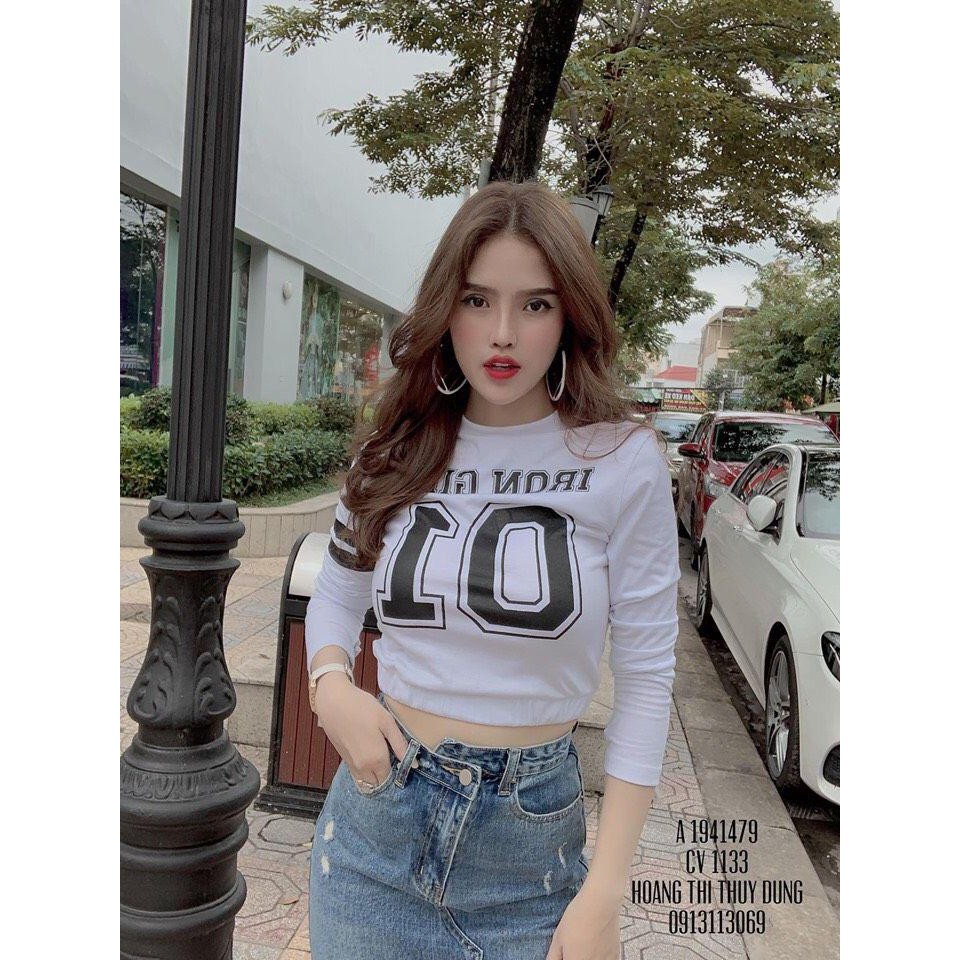 1142A17B1 Áo thun tay dài in số 01 phong cách thể thao năng động, thun mịn lụa đẹp ôm body