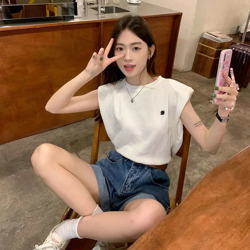 Áo Thun Không Tay Dáng Rộng Họa Tiết Kẻ Sọc Thiết Kế Mới Thời Trang Mùa Hè Dành Cho Nữ