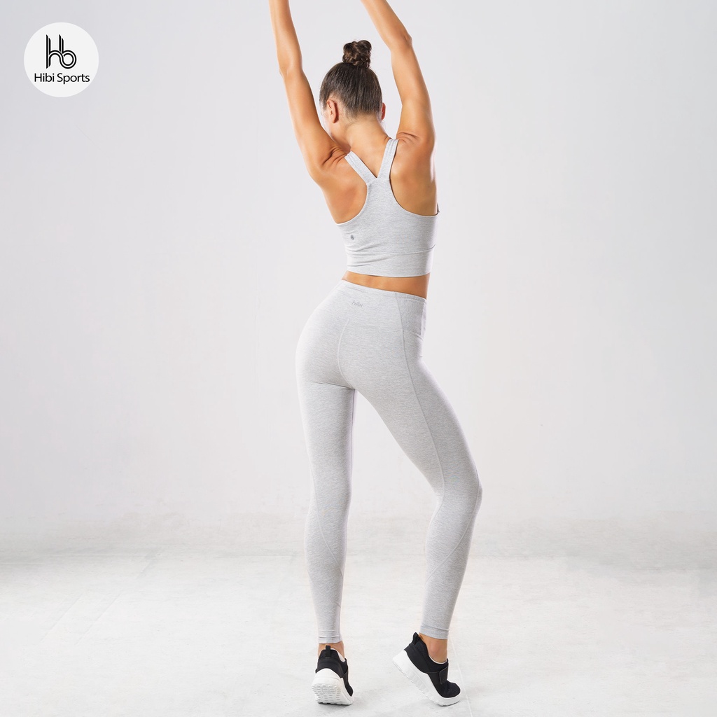 Set đồ tập yoga Hibi Sports H136, áo croptop ba lỗ 2 dây cổ tim, quần lưng cao, kèm mút nâng ngực