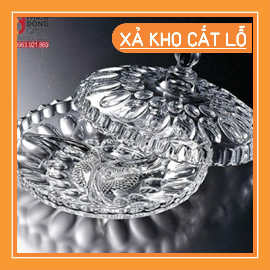 (thanh lý giá sỉ) khay đựng bánh kẹo thủy tinh có nắp đậy