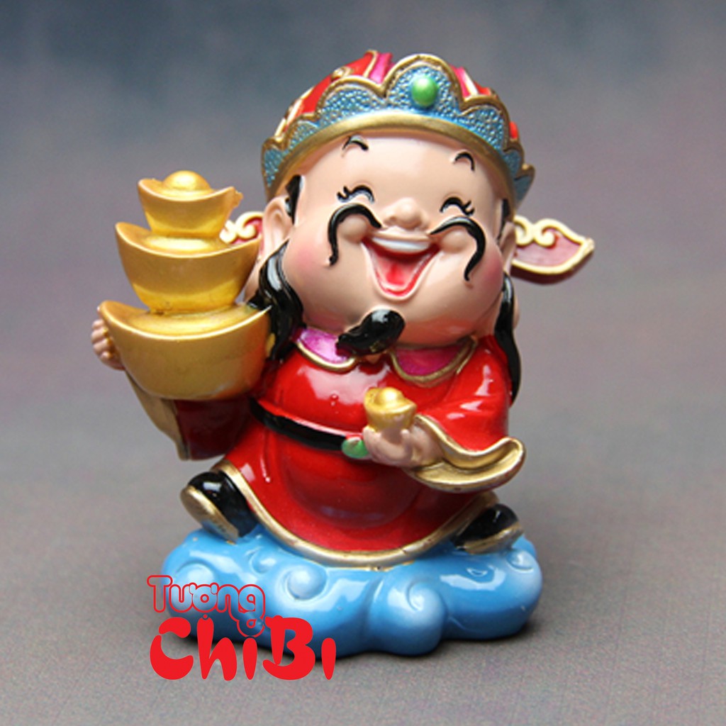 Bộ 05 tượng chibi Thần Tài may mắn 7.5cm kèm đế gỗ