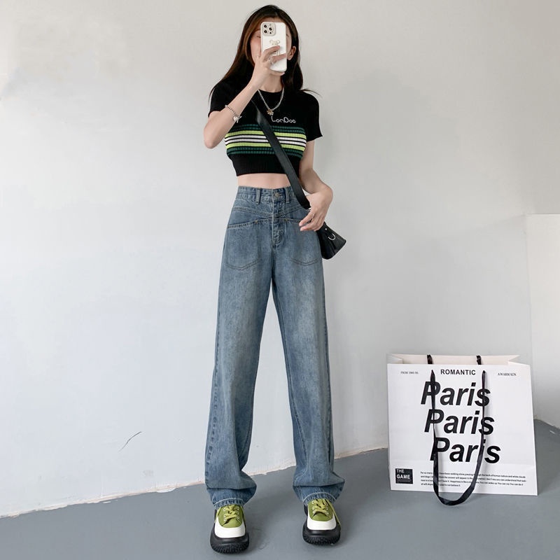 Quần Jean Dài Lưng Cao Dáng Rộng Vải Mỏng Thời Trang Mùa Hè 2022 Cho Nữ