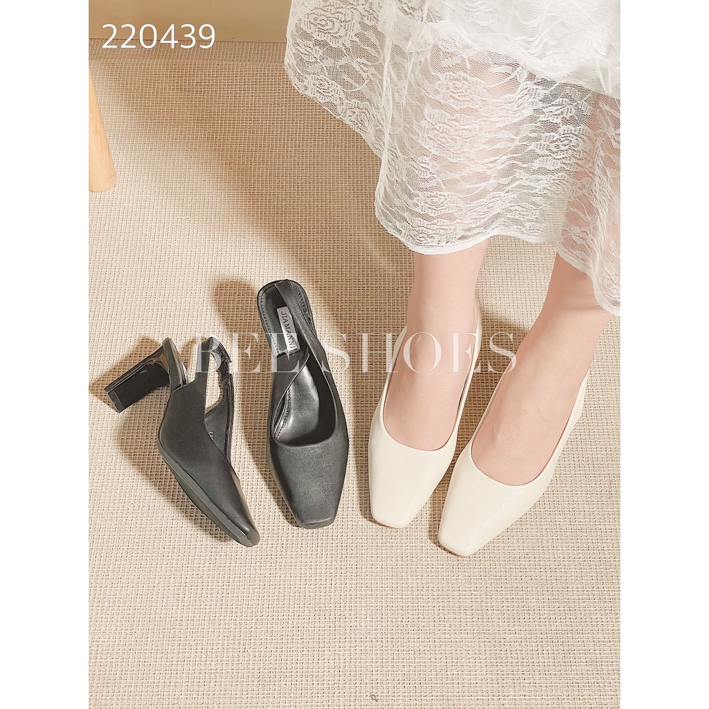 SỤC NỮ BEESHOES MŨI VUÔNG - SỤC NỮ MŨI VUÔNG GÓT TRỤ CAO 7 PHÂN SẴN MÀU ĐEN - KEM 220439
