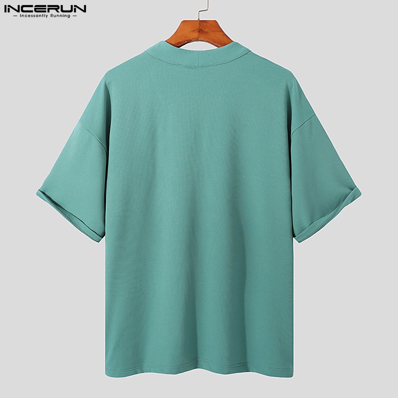 INCERUN Áo Thun Tay Ngắn Cổ Chữ V Màu Sắc Đơn Giản Cho Nam