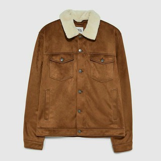 Áo khoác da lộn Zara Man cổ lông chính hãng