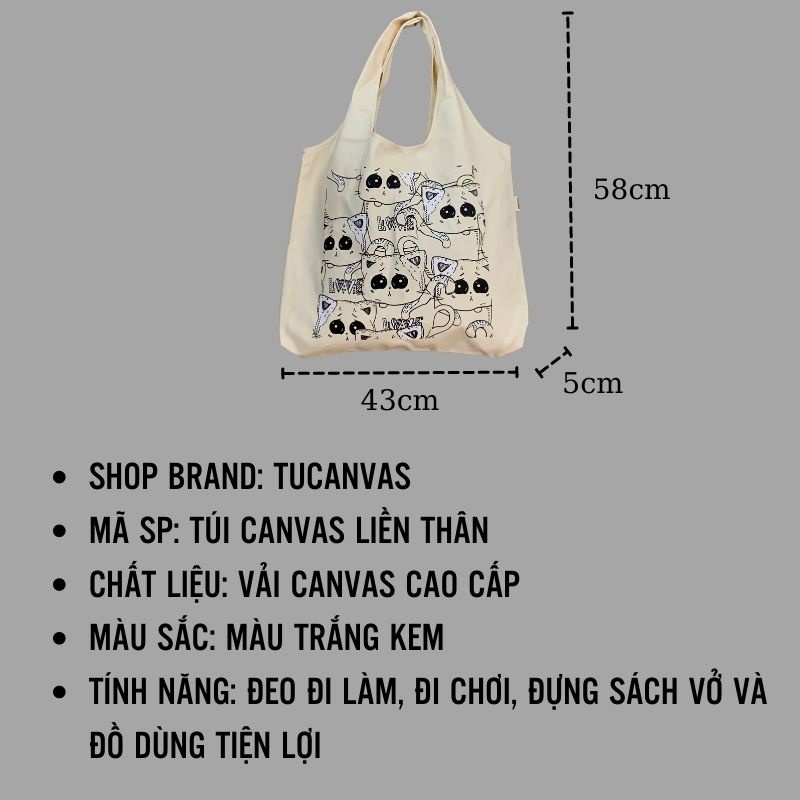 Túi tote vải canvas đeo vai đựng đồ đi học giá rẻ phong cách Hàn Quốc TUCANVAS TCV31